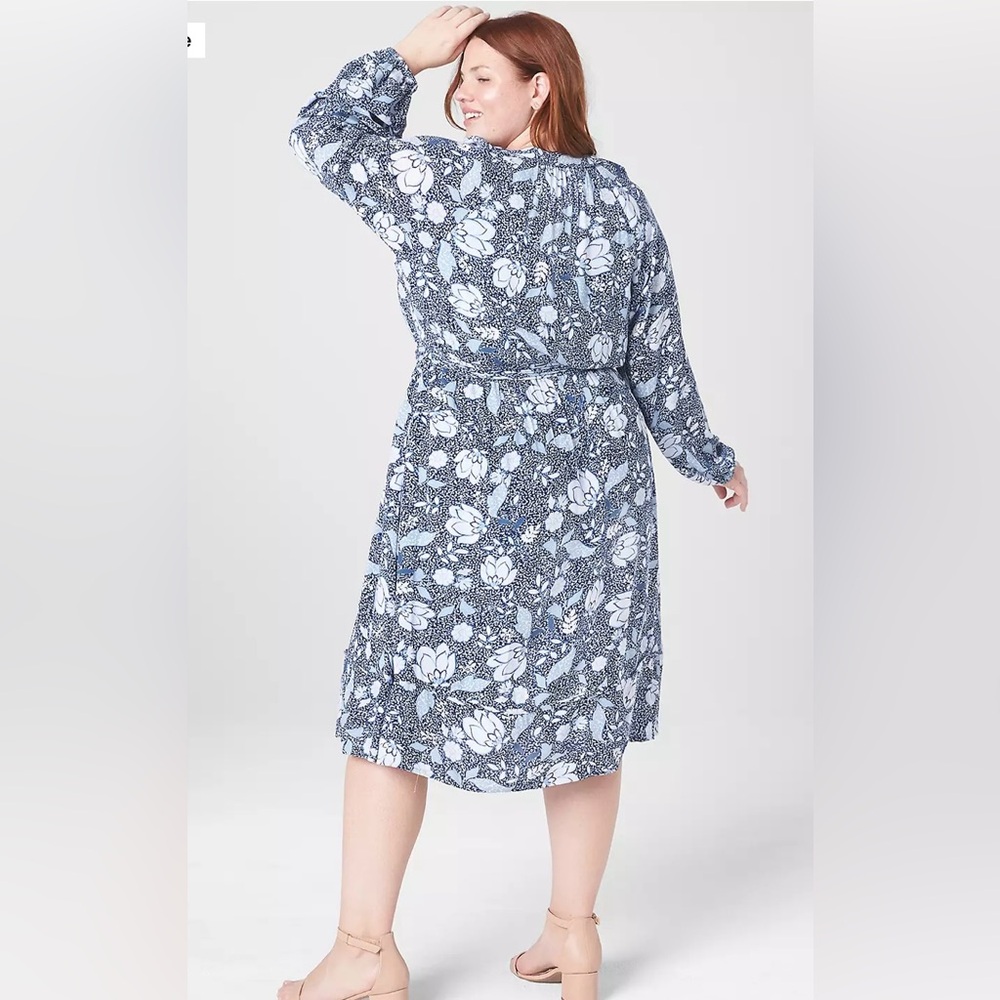 Lane Bryant Blue Floral Long Sleeve Dress - Picture 2 of 6